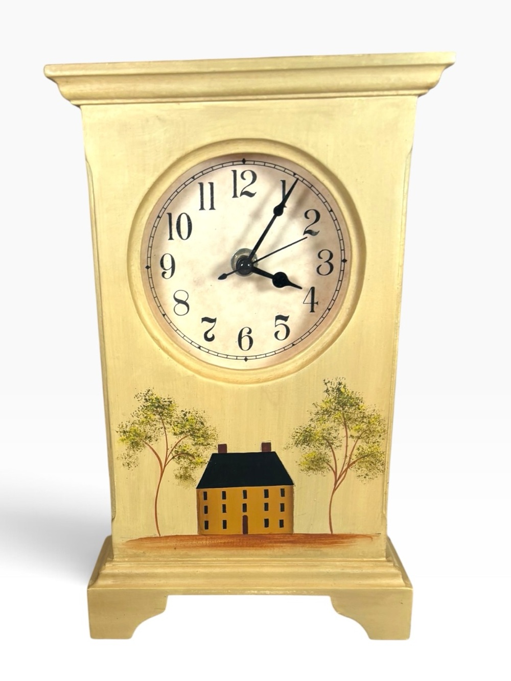 Vintage Primitive Saltbox House Wooden Mantel Clock Folk Art Farmhouse Works